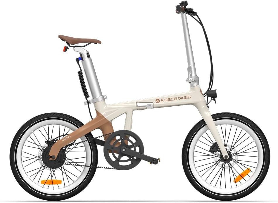 Ado Air Carbon*2 Vélo électrique pliable, ultra léger, 14,5 kg, 250 Wh 9,6 Ah, batterie amovible, durée de vie 100 km, Belt Drive, capteur de couple, GPS, deux repose-pieds, casque, E-Bike Kaki x 2