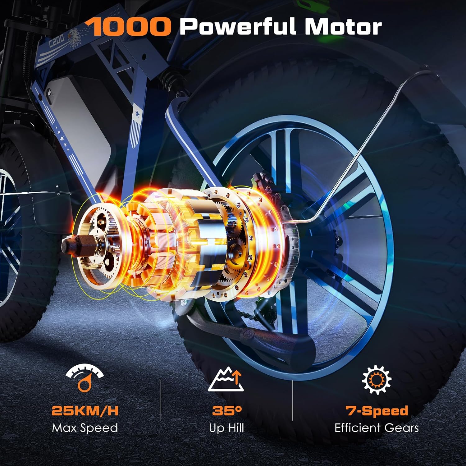 HiQiS Vélo Electrique pour Adultes, 20 * 4.0 Pouces Pneus Gras, Batterie Amovible 48V 17.5AH, Moteur 250W, Jusqu'à 25KM/H, Ebike jusqu'à 50 à 80 KM, Vélo électrique 7 Vitesses, Double Suspension