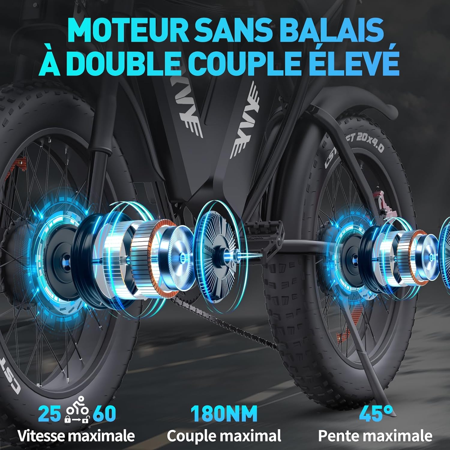 Vélo Électrique, Batterie Amovible 20/40Ah, Autonomie 120km/150km/300km, Fat Bike Électrique, VTT Électrique 7 Vitesses, E-Bike Double Suspension, Double Disque, Écran LCD C20 Max-52V 40AH