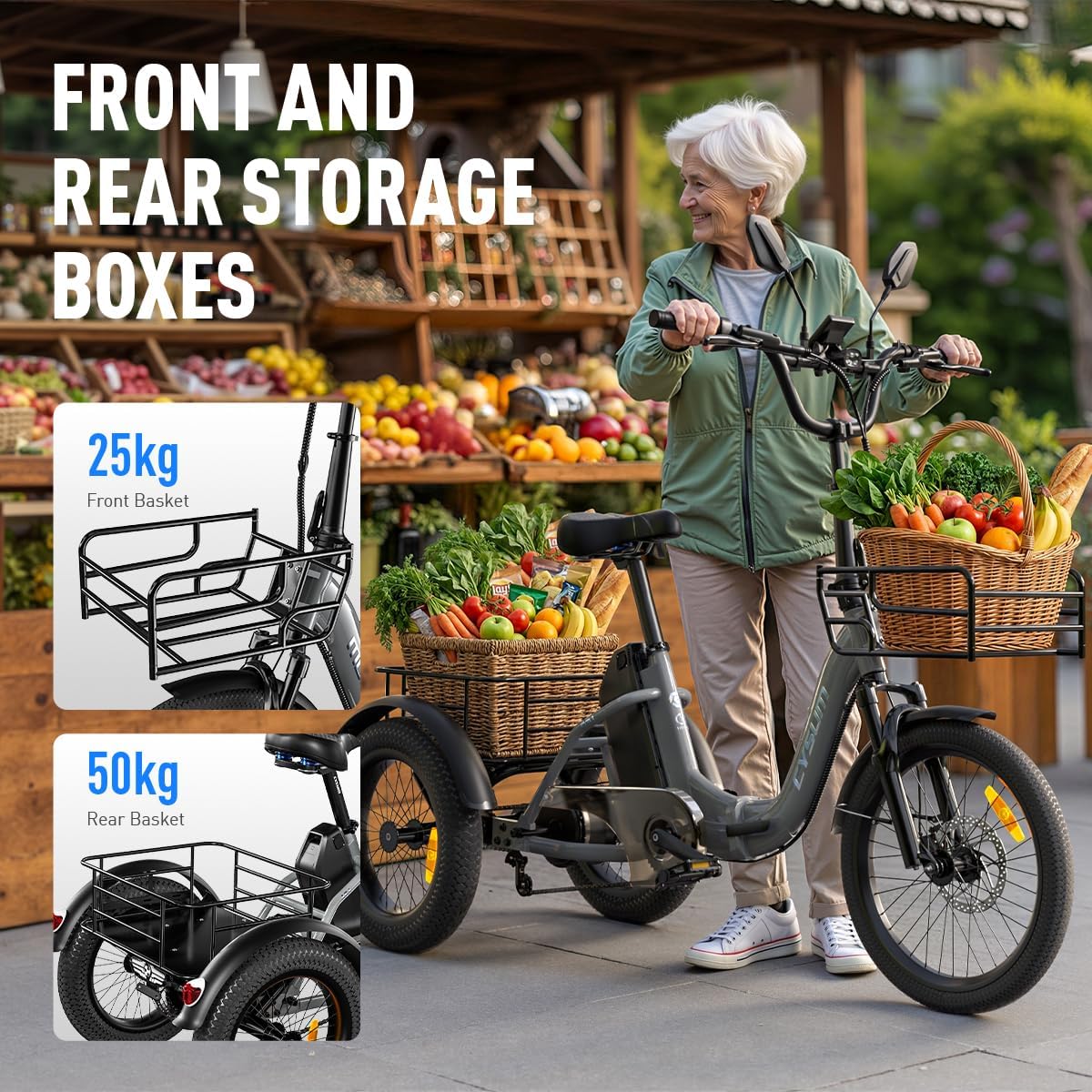 Cysum AG1 Pro Tricycle électrique pour Adultes, vélo électrique Pliable 16'', Batterie 48V 20Ah, Vitesse maximale de 25 km/h et autonomie de 80 km, Frein à Disque hydraulique et différentiel