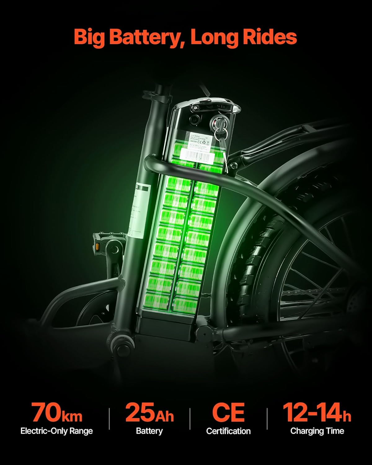 Vélo Électrique Pliable Adulte, VAE 250 W, Batterie Amovible 25 Ah, Moteur sans Balais 36 V 25 km/h, Autonomie jusqu'à 70 km, Pneu Pneumatique, Boîte de Vitesses 7 Vitesses, Trajets Quotidiens