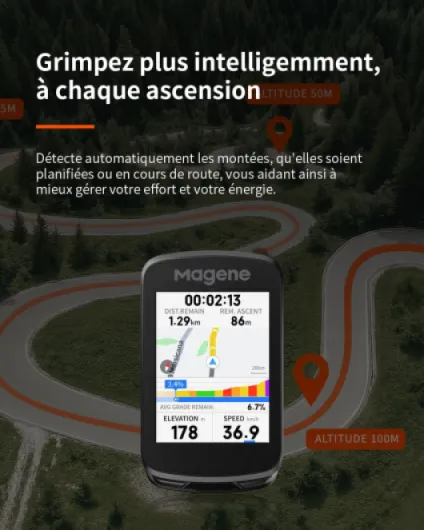 Magene C606/C606 V2 Compteur GPS vélo, Multi-Scenario ClimbPro, Transfert de données Wi-FI et Bluetooth, Replanification d'itinéraire, Affichage des données Personnalisable C606 V2-Noir et gris