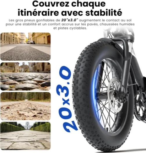 S3/S3 Pro Vélo Électrique Fat Bike Pliable, Pneus 20"x3.0" Tout Terrain, Grande Autonomie 195KM/ 65KM, 7 Vitesses, VTC E-Bike pour Adulte, Idéal pour Les Longs trajets et Les Voyages S3 Noir