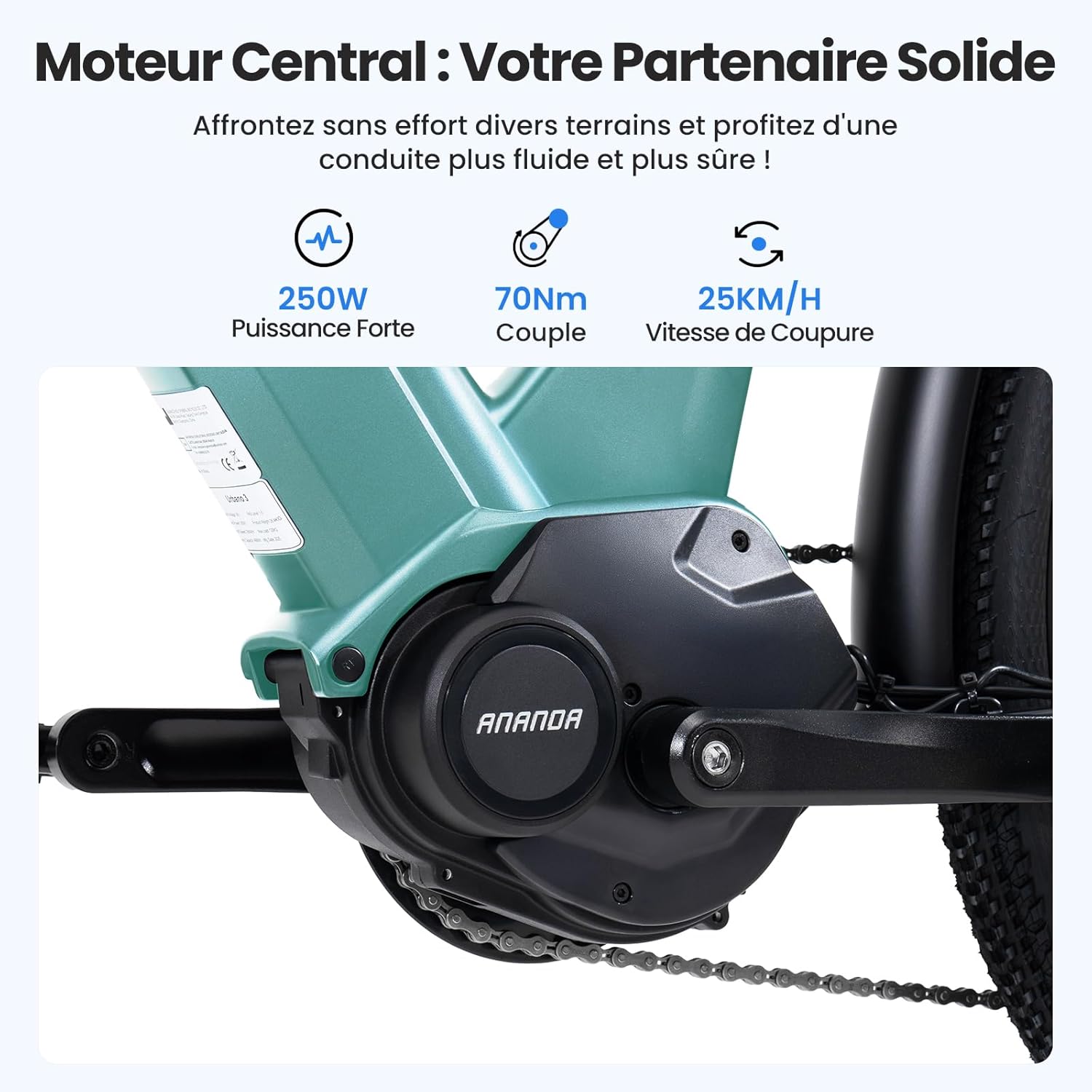 Urbano 3 Vélo Électrique Adulte, Moteur Central 250W 70Nm, Freins Disque Hydrauliques, Batterie Amovible 120km Autonomie, 27.5" Vélo électrique de Ville 7 Vitesses Sarcelle