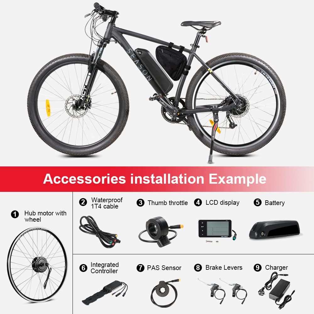 Ebike Kit de Conversion pour Vélo Électrique 26/27,5/28 Pouces Moteur Arrière 36V 250W 350W Roue Libre avec 36V Batterie 13Ah / 18Ah et Chargeur 28'' 350W Kit - Batterie 36V13Ah