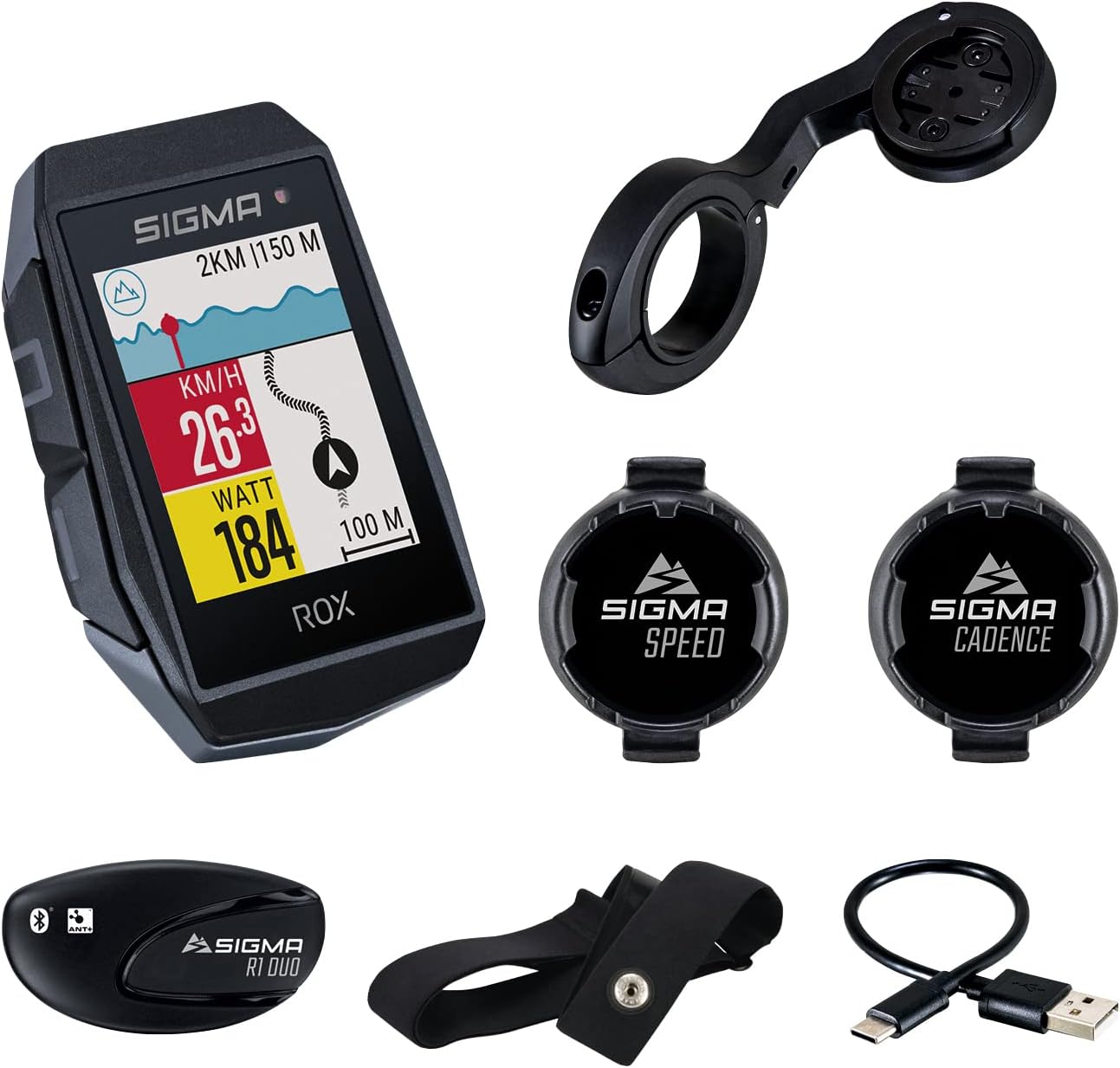 ROX 11.1 Evo Black Sensor Set - Ordinateur de vélo sans Fil GPS & Navigation avec capteurs de Vitesse, de fréquence Cardiaque et de Cadence - Navigation GPS extérieure avec Mesure de l'altitude Taille unique Noir