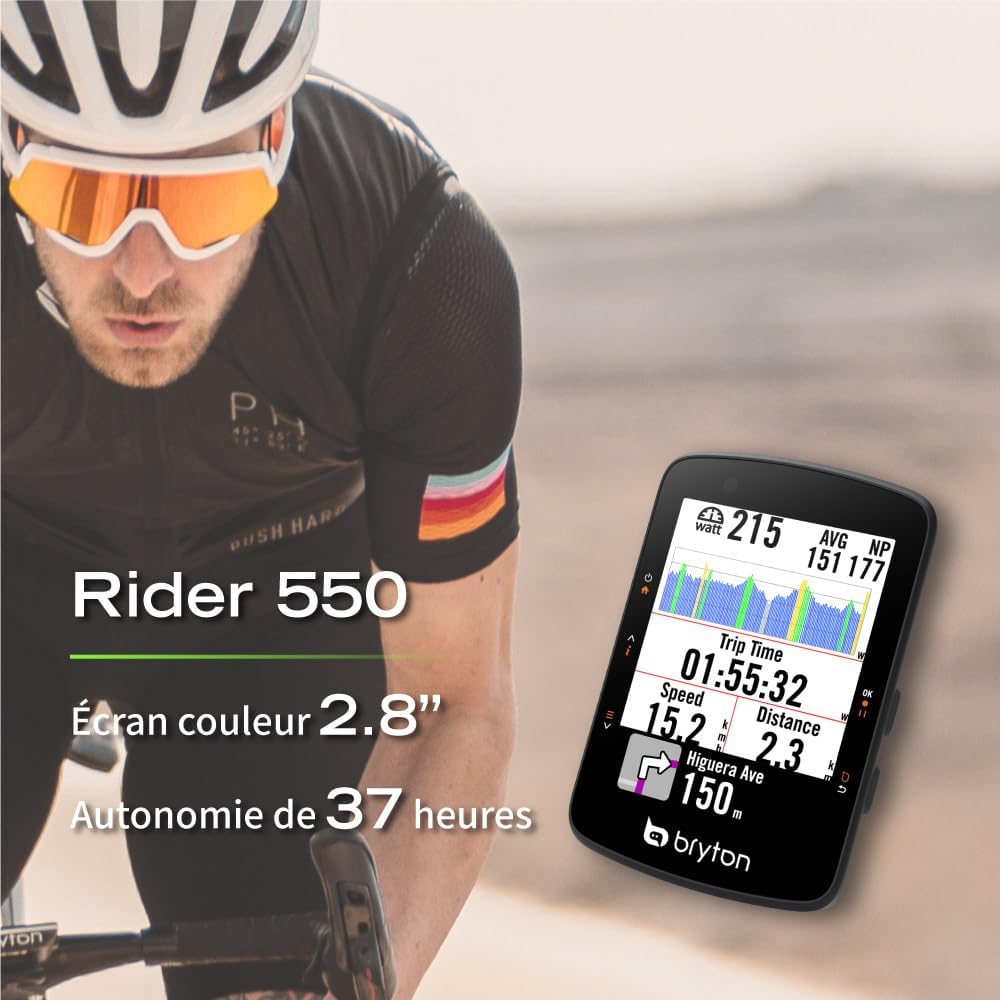 Bryton Rider 650/550 Compteur GPS pour vélo, écran Couleur 2,8", Navigation détaillée Virage par Virage, réglage Automatique de la luminosité, Compatible Bluetooth et Ant+ Rider 550 E (Appareil seul)