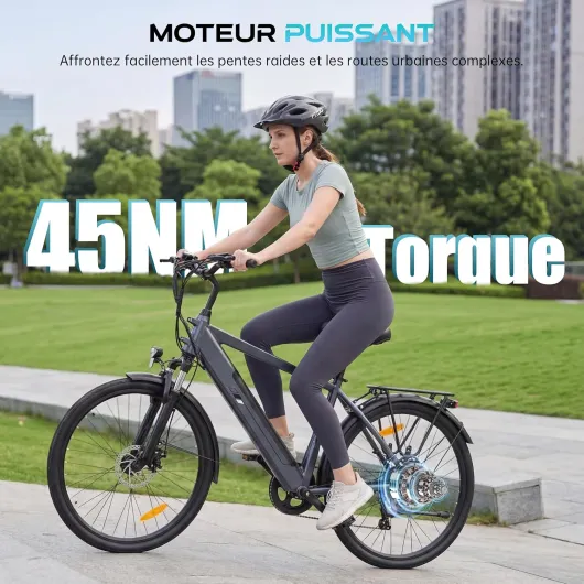 J2 Vélo électrique Homme Femme 26 Pouces, Autonomie 100KM, Moteur 45Nm, Batterie Amovible 561,6Wh, 7 Vitesses, Vélo électrique Urbain pour trajets Quotidiens, Vélo Électrique Adulte Urbain Bleu