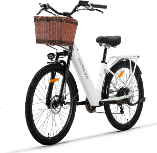 Cysum X-City Vélo Électrique Homme Femme, 26" vélo électrique Urbain avec 48V 10.4Ah Batterie Amovible, Vélo de Ville électrique 250W, 7 Vitesses, City E-Bike pour Adulte, Step-Thru 26'' BLANC