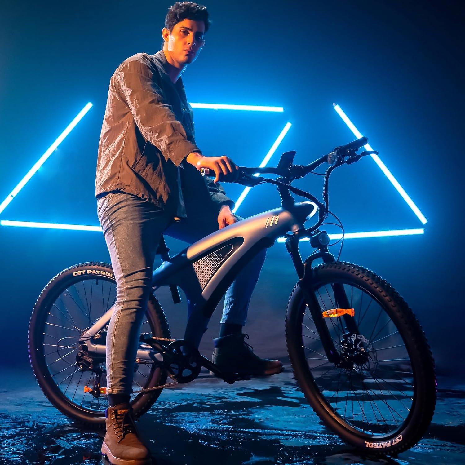 Shark Vélo électrique avec éclairage RGB pour Adultes,27.5''x2.25'' E Bike,Moteur 95Nm et 13/15Ah Batterie Amovible Jusqu’à 100KM,Suspension & Freins Hydrauliques,7/9 Vitesses Ebike avec Écran LCD Bleu 13ah