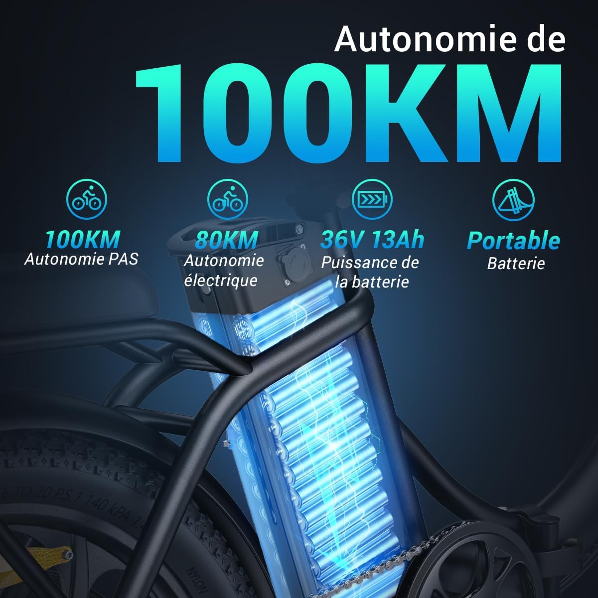 HillMiles MilePort 1 Vélo Électrique Pliant Adulte, Autonomie 100 km,Batterie 36V 13Ah Amovible, Pneus Fat 20×3.0, Vitesse 25 km/h, 250W, VAE Idéal Ville & Trajets Quotidiens Vert standard