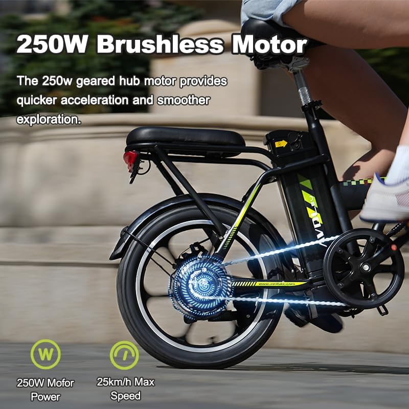 Vélo Électrique Pliable 16 Pouces pour Adultes, Vélo Electrique Homme Femme, Vélo Electrique Urbain, Batterie 36V 12.8Ah, Assistance Électrique Jusqu’à 25 km/h, Freins à Disque, E Bike Compact Noir