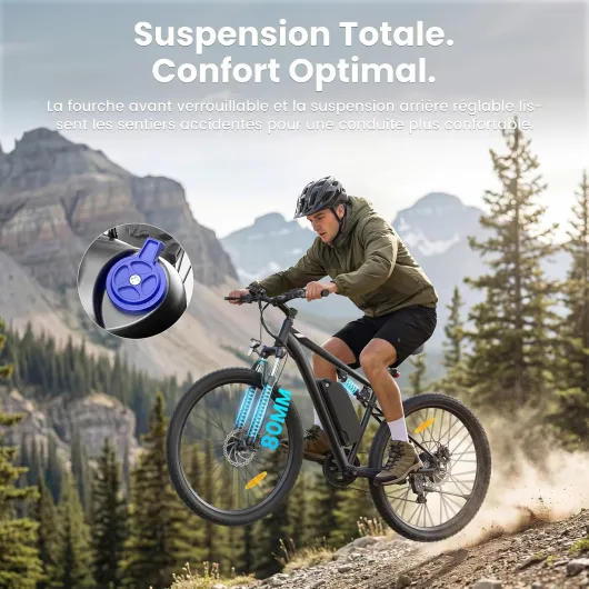 U2 Pro/U3 Pro Vélo Électrique Homme 29", VTT électrique avec Batterie Amovible 48V 15Ah, Autonomie 150KM, 70Nm, Freins à Disque Hydrauliques, Vélo électrique Tout-Terrain U3 PRO-NOIR