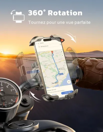 Support Telephone Velo, [Libération Rapide & Rotation 360°] Support Téléphone Moto, Verrouillage Sûr Porte Téléphone Vélo, Support Telephone Trotinette Electrique pour Smartphones 4.7"-6.9" Orange