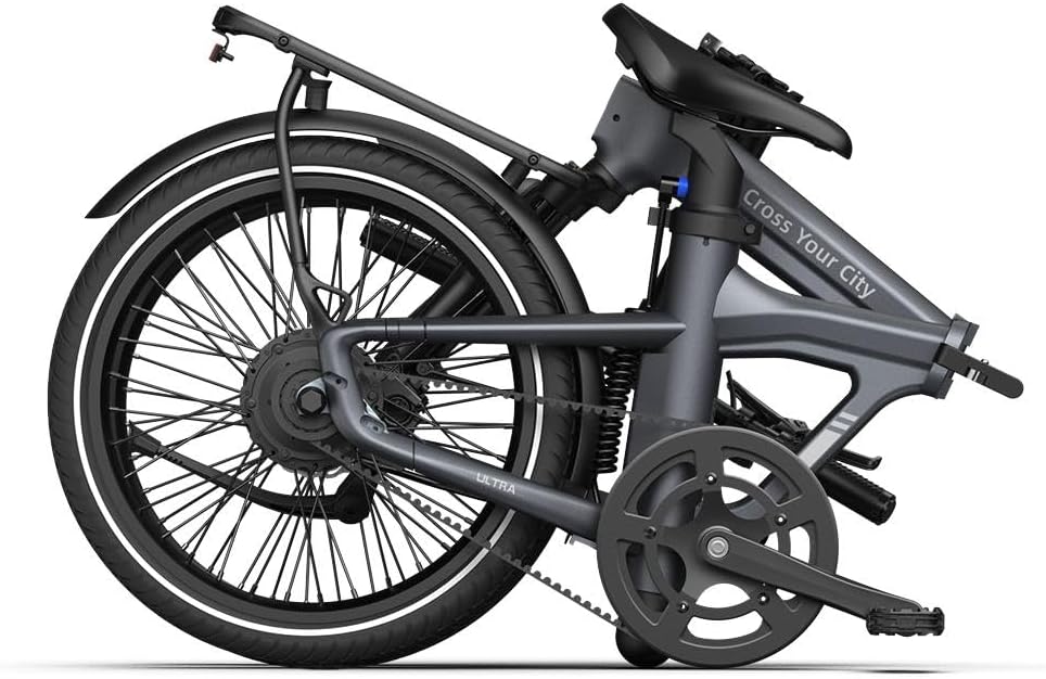 Ado Air20Ultra2026 Vélo électrique pliable, 25 km/h pour adultes, 36 V 9,6 Ah, autonomie 100 km, écran LCD, système MIK, capteur de couple, transmission par courroie, app, NFC, sac avant Gris