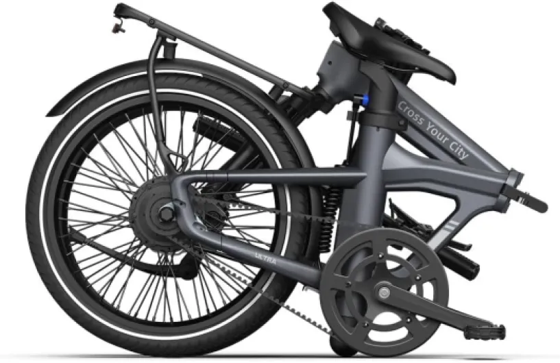 Ado Air20Ultra2026 Vélo électrique pliable, 25 km/h pour adultes, 36 V 9,6 Ah, autonomie 100 km, écran LCD, système MIK, capteur de couple, transmission par courroie, app, NFC, sac avant Gris