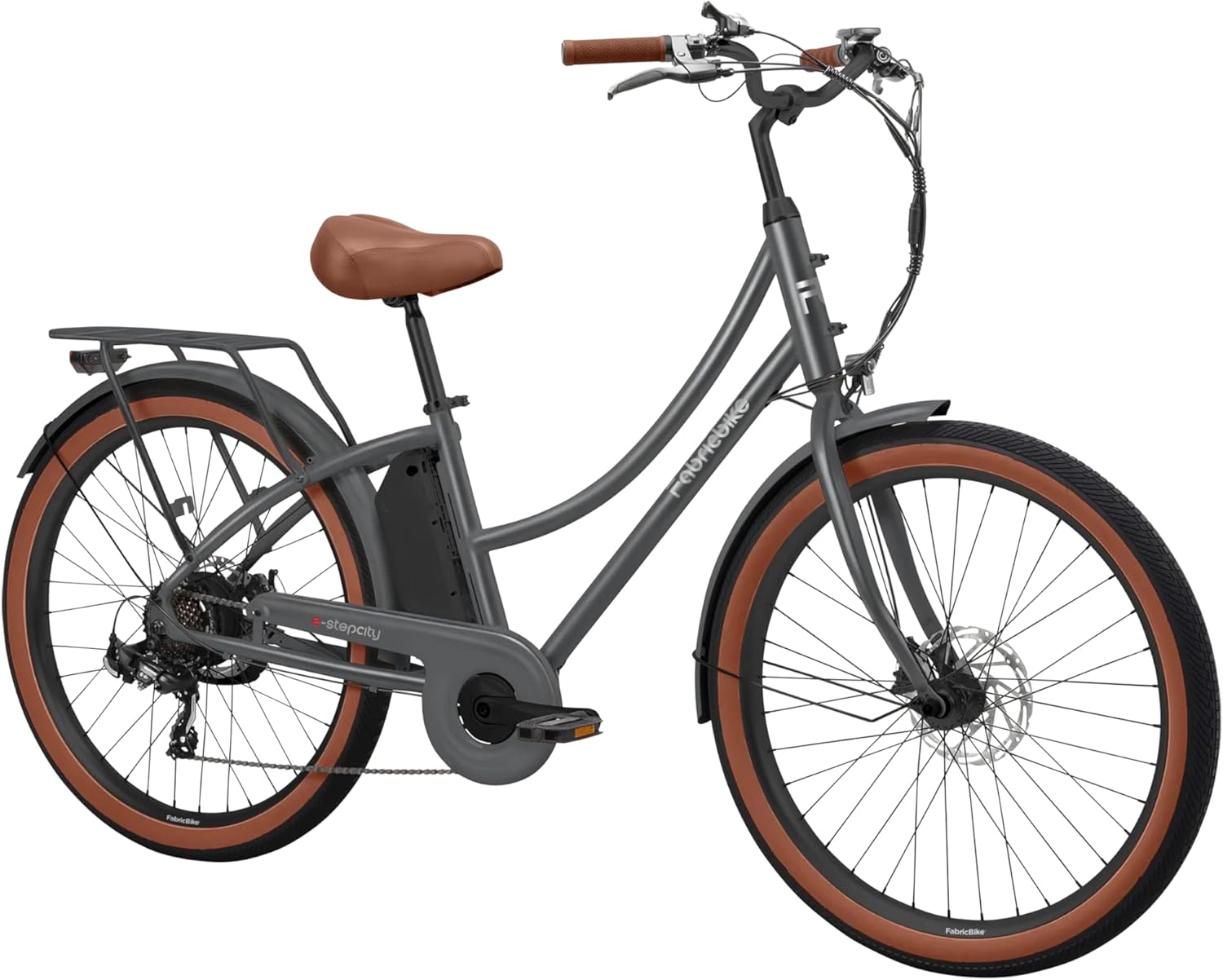 E-Stepcity Vélo Électrique – 250W, Batterie 36V, Autonomie 60 km, 7 Vitesses Shimano, Freins à Disque, Cadre Ouvert, Éclairage & Porte-Bagages Graphite Plus