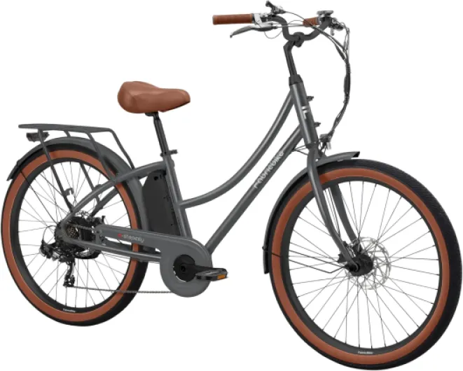E-Stepcity Vélo Électrique – 250W, Batterie 36V, Autonomie 60 km, 7 Vitesses Shimano, Freins à Disque, Cadre Ouvert, Éclairage & Porte-Bagages Graphite Plus