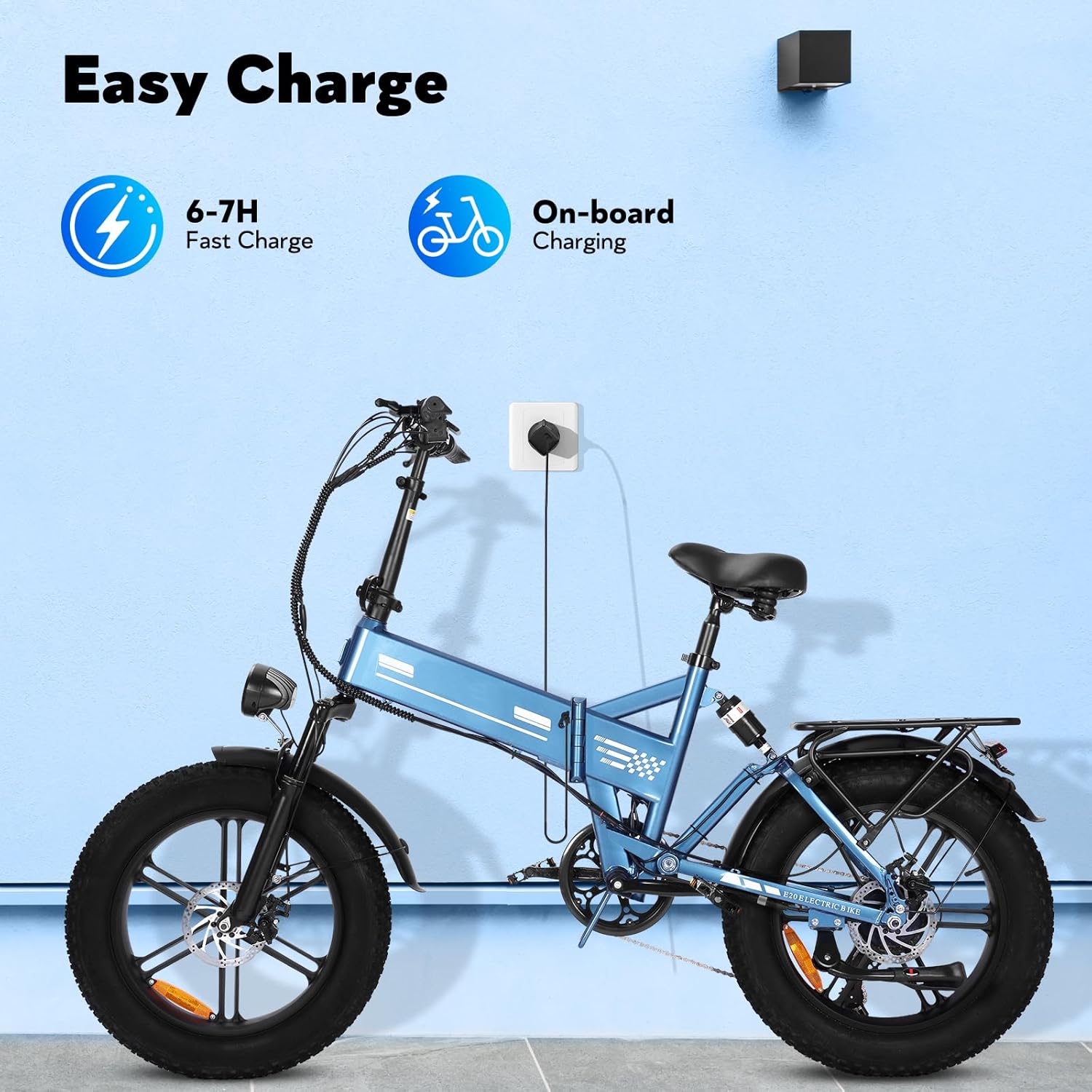 Vélo Électrique, 20" vélo électrique Adulte, Batterie 15/17/20AH, Autonomie 60-100 km, Vélo de Trekking, E-Bike, vélo électrique Urbain E20-blue