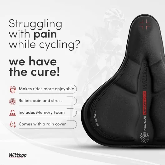 WITTKOP Coussin de Selle de vélo en Mousse à mémoire de Forme Confortable I Housse de Selle de vélo pour Hommes et Femmes avec Concept Ergonomique à 3 Zones VILLE