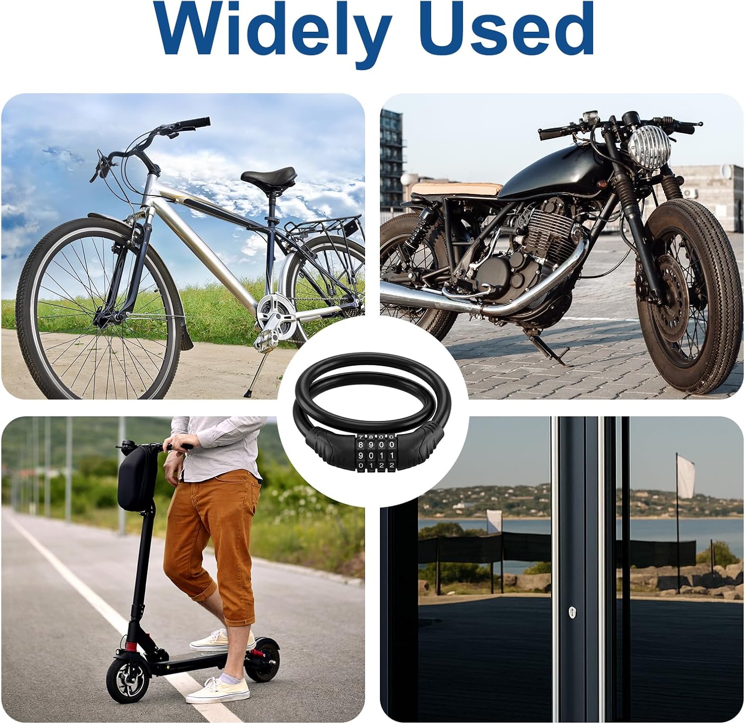 Antivol Vélo Code 4 Chiffres Cadenas Chaîne 60cm Ø12mm Câble de Sécurité Robuste pour Vélo Trottinette Électrique Scooter Poussette Moto