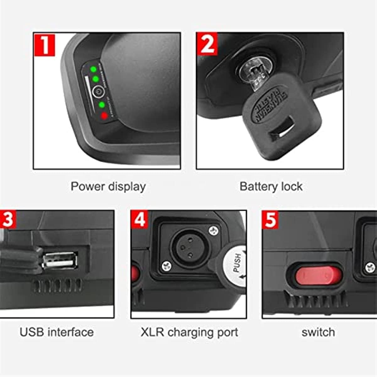 Batterie Velo électrique 48V 17.5Ah Batterie Lithium ION avec Port USB/Chargeur/Serrure Antivol, pour Kit de Conversion de Moteur de vélo de Montagne/vélo électrique