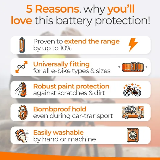 Wheeloo Protection de batterie de vélo électrique pour batterie intégrée I Ajustement universel I Protection contre le froid et la saleté