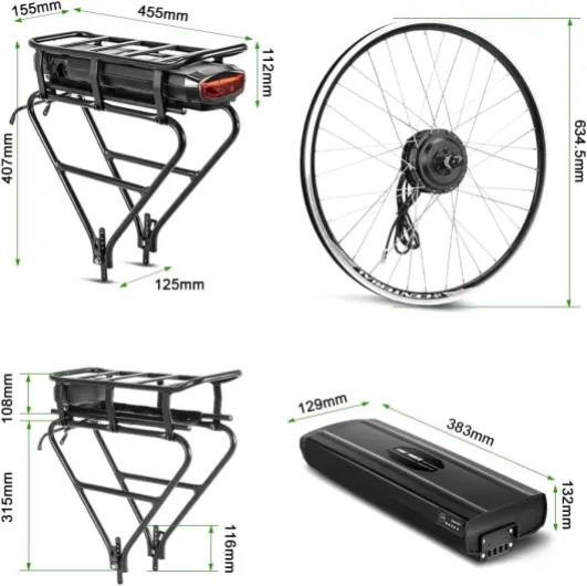 Ebike Kit 36V250W 28" Moteur Avant Vélo E-Bike Hub Conversion Kit Contrôleur Intégré avec 36V 13Ah Rack Batterie pour 28" Frein à Disque V-Brake Roue Arrière Vélo