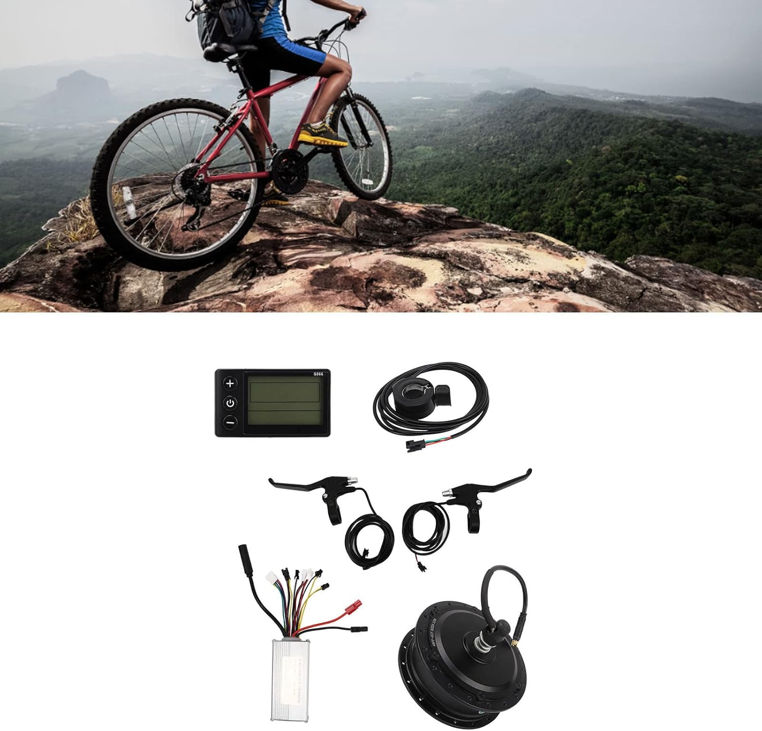 Kit de Motorisation de Vélo électrique 48V, 500W, Moteur à Entraînement Avant, avec Contrôleur 22a, Panneau S866, Levier de Frein D'accélérateur au Pouce 130X #515
