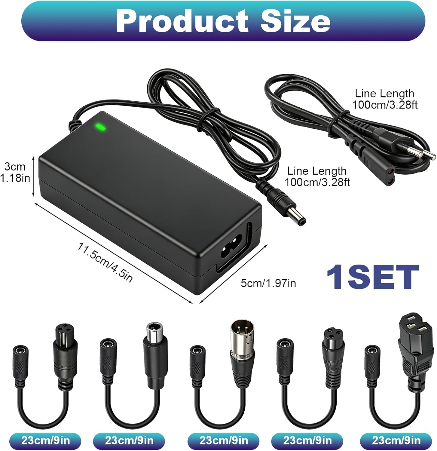 Chargeur Trotinette Electrique 42V 2A Universel avec 6 Connecteurs, 36V Chargeur Batterie de Trotinette Compatible avec M365/Pro 2 Hoverboard Scooter Électrique