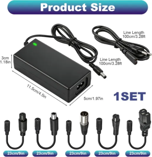 Chargeur Trotinette Electrique 42V 2A Universel avec 6 Connecteurs, 36V Chargeur Batterie de Trotinette Compatible avec M365/Pro 2 Hoverboard Scooter Électrique