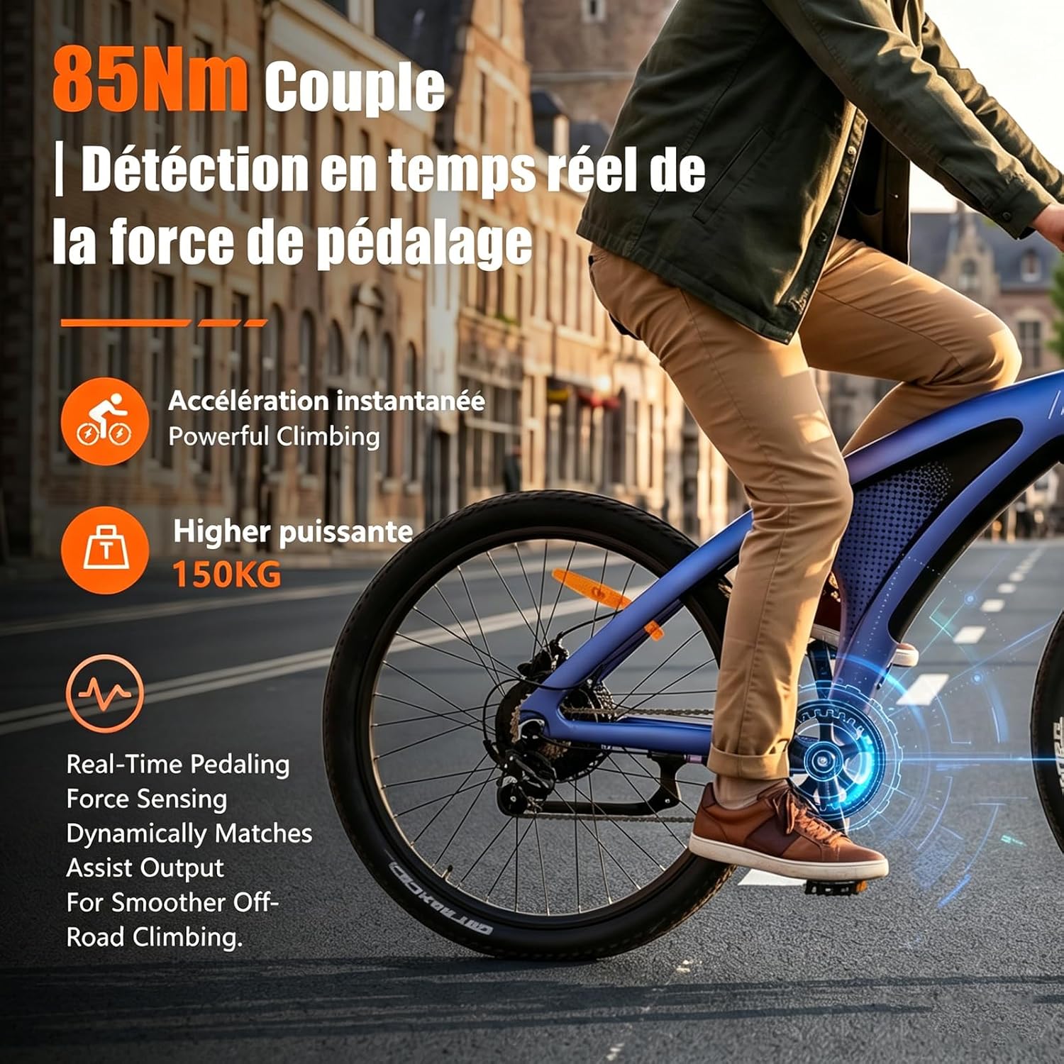 Q5 Shark Vélo Électrique Homme VTT Adulte,27.5" Vélo Électrique Ville,Capteur De Couple,85Nm,13/20Ah,Autonomie 60-220km Ebike,Amortissante Réglable,Freins à Disque Hydrauliques Bleu