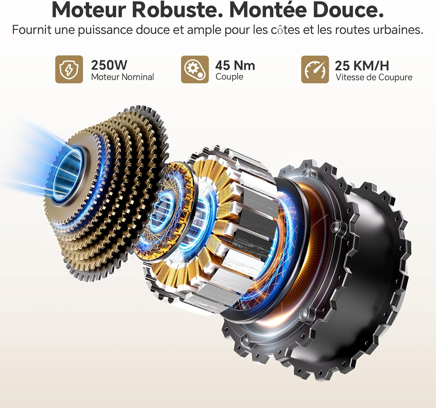 J2 St Vélos électriques, Autonomie 100KM, Vélo de Trekking avec Moteur 250W 45Nm, Batterie Amovible 561Wh, 26" Vélo Électrique Adulte, E-Bike, vélo électrique Urbain Sable