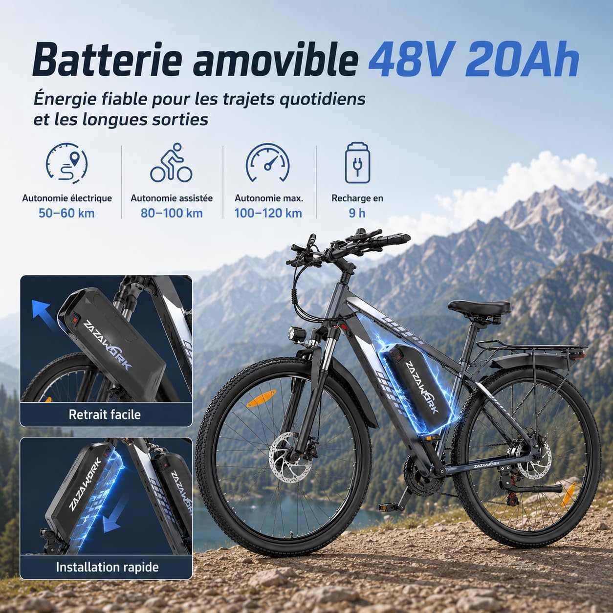 C29pro Vélo Électrique Adulte,Batterie Amovible 48V15/18.6Ah,Moteur Tout-Terrain,VTT 21 Vitesses,Frein à Disque hydraulique,Écran LCD Intelligent C29PRO-GRIS